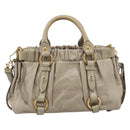 Miu Miu Vitellolux Hand Bag Leather 2way Beige Gold Auth 215697M-3