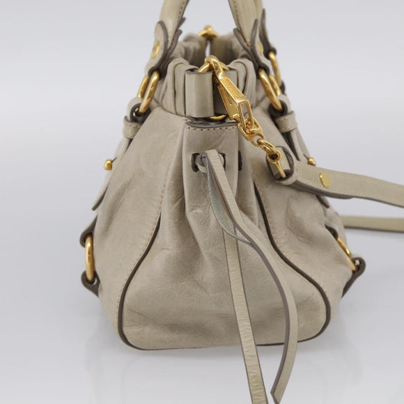 Miu Miu Vitellolux Hand Bag Leather 2way Beige Gold Auth 215697M