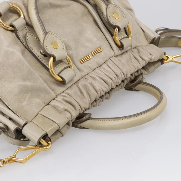 Miu Miu Vitellolux Hand Bag Leather 2way Beige Gold Auth 215697M