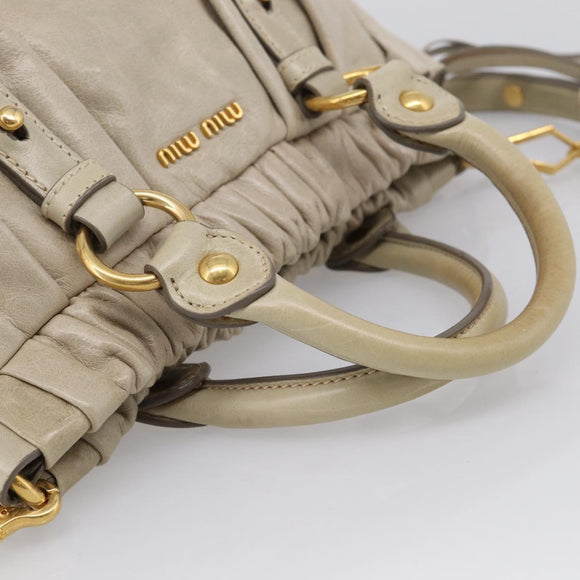Miu Miu Vitellolux Hand Bag Leather 2way Beige Gold Auth 215697M