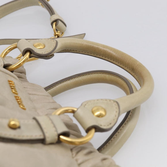 Miu Miu Vitellolux Hand Bag Leather 2way Beige Gold Auth 215697M