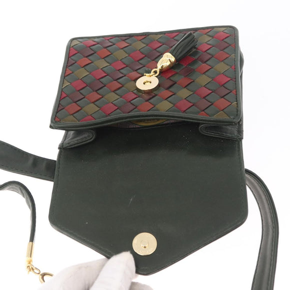 Bottega Veneta INTRECCIATO Waist Bag Leather Green Gold Auth 215702