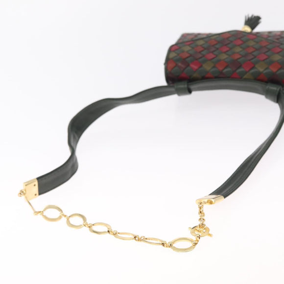 Bottega Veneta INTRECCIATO Waist Bag Leather Green Gold Auth 215702
