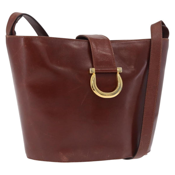 Salvatore Ferragamo Gancini Shoulder Bag Leather Brown Gold Auth 215708