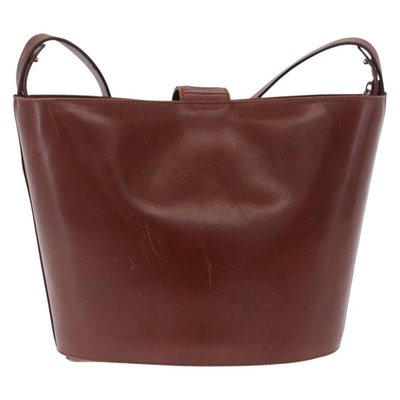 Salvatore Ferragamo Gancini Shoulder Bag Leather Brown Gold Auth 215708