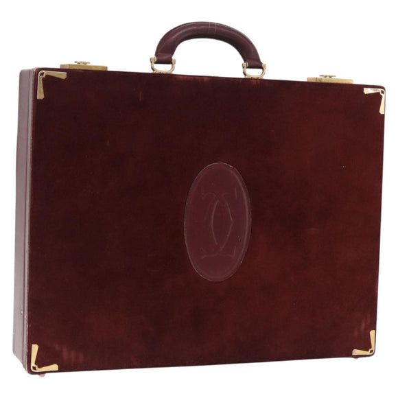 Cartier Must Line Trunk Suede Bordeaux Gold Auth 215715