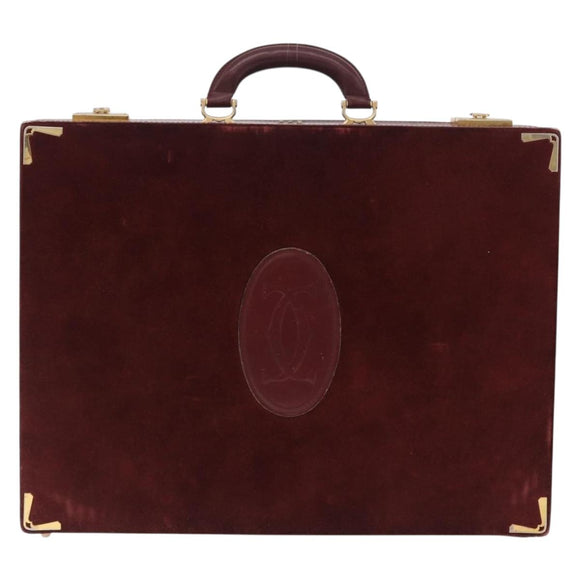 Cartier Must Line Trunk Suede Bordeaux Gold Auth 215715