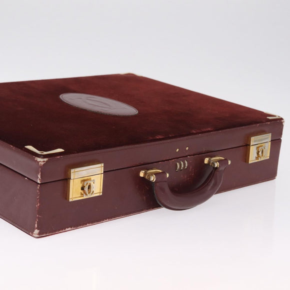 Cartier Must Line Trunk Suede Bordeaux Gold Auth 215715