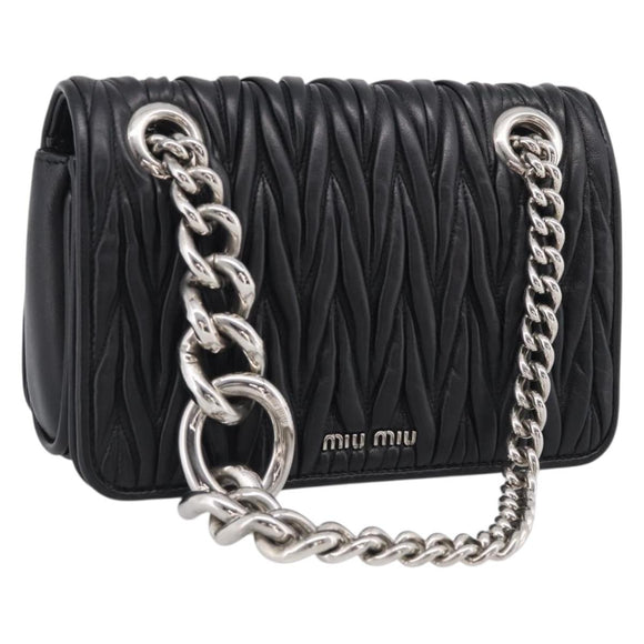 Miu Miu Matelasse Chain Shoulder Bag Leather Black Silver Auth 215716V