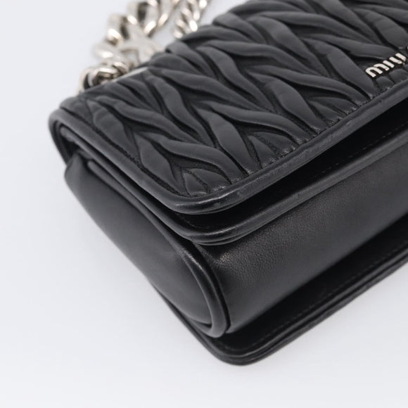 Miu Miu Matelasse Chain Shoulder Bag Leather Black Silver Auth 215716V