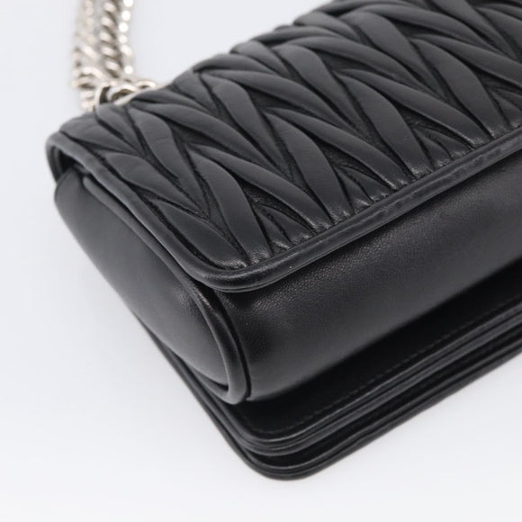 Miu Miu Matelasse Chain Shoulder Bag Leather Black Silver Auth 215716V