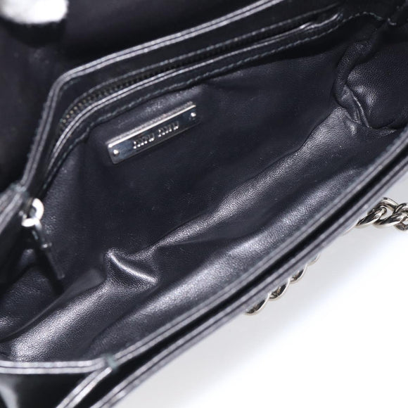 Miu Miu Matelasse Chain Shoulder Bag Leather Black Silver Auth 215716V