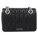 Miu Miu Matelasse Chain Shoulder Bag Leather Black Silver Auth 215716V-2