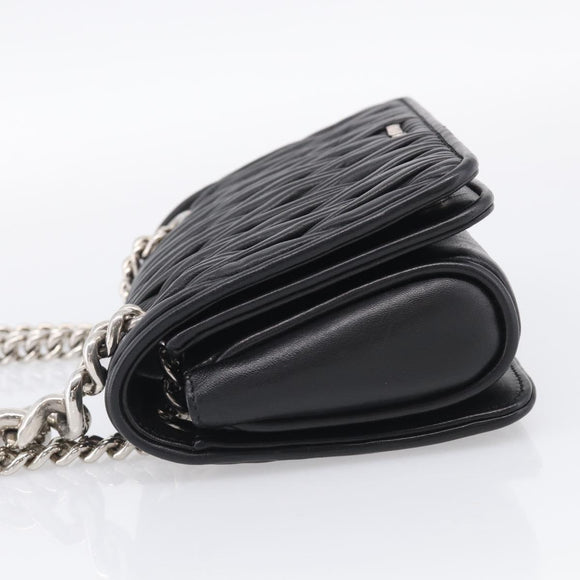 Miu Miu Matelasse Chain Shoulder Bag Leather Black Silver Auth 215716V