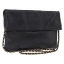 CELINE Chain Shoulder Bag Leather Black Gold Auth 215750-1