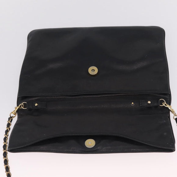 CELINE Chain Shoulder Bag Leather Black Gold Auth 215750
