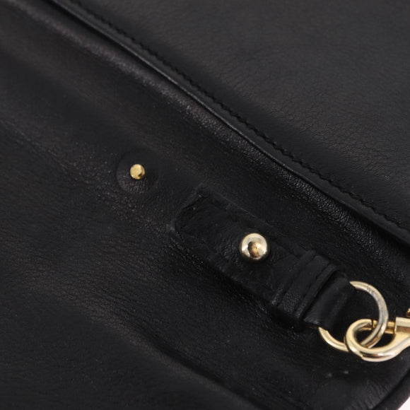 CELINE Chain Shoulder Bag Leather Black Gold Auth 215750