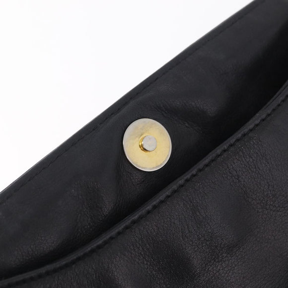 CELINE Chain Shoulder Bag Leather Black Gold Auth 215750