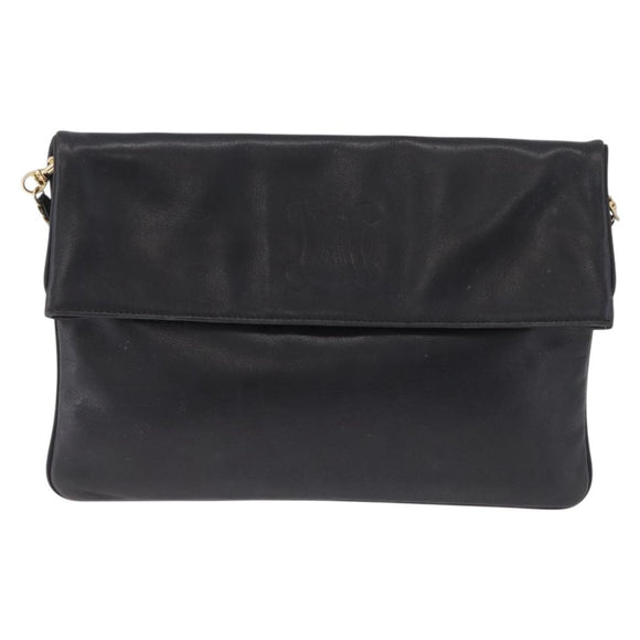 CELINE Chain Shoulder Bag Leather Black Gold Auth 215750