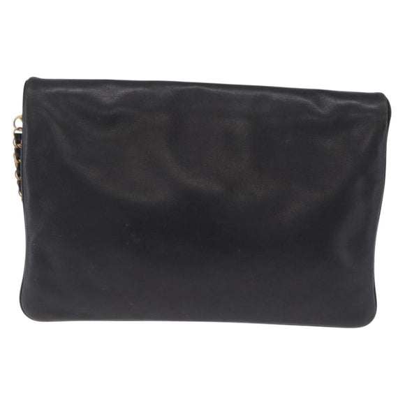 CELINE Chain Shoulder Bag Leather Black Gold Auth 215750
