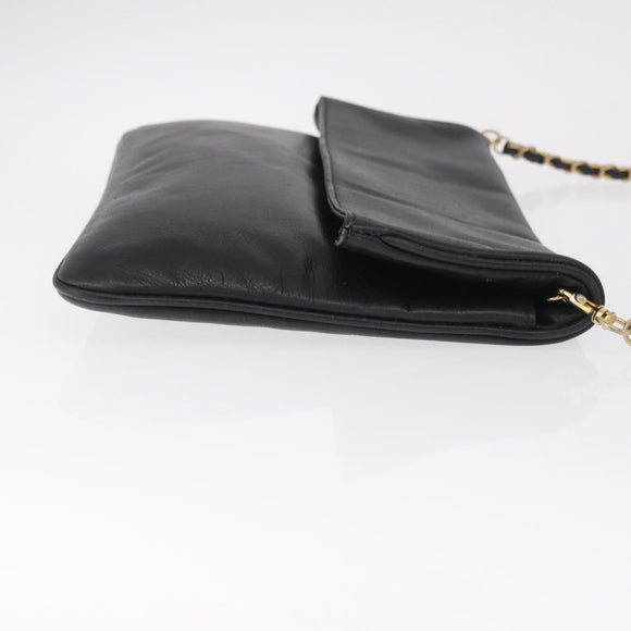 CELINE Chain Shoulder Bag Leather Black Gold Auth 215750