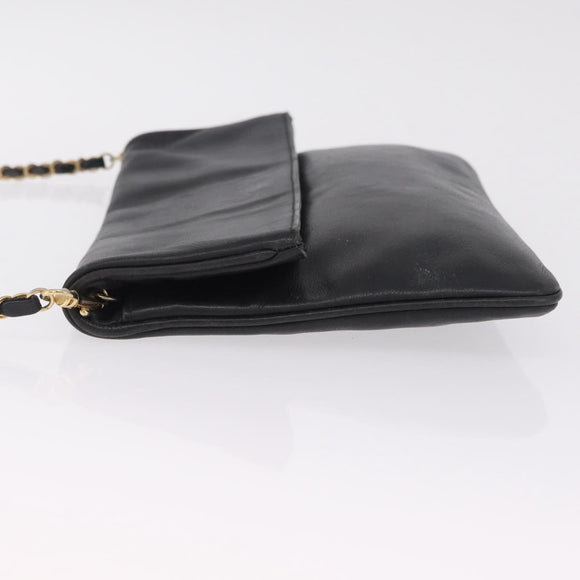 CELINE Chain Shoulder Bag Leather Black Gold Auth 215750