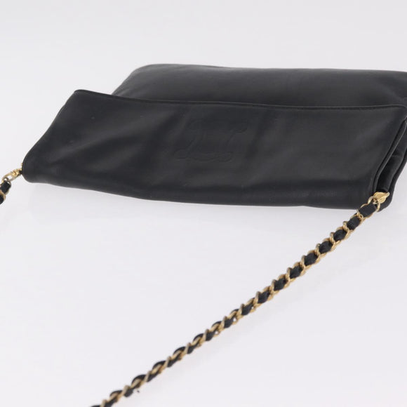 CELINE Chain Shoulder Bag Leather Black Gold Auth 215750