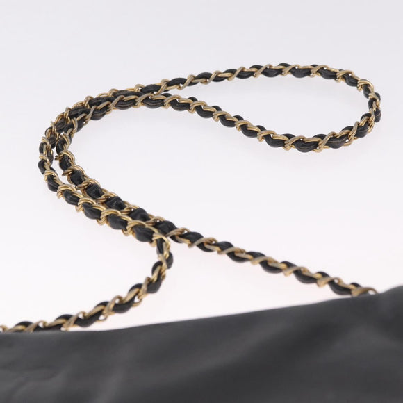 CELINE Chain Shoulder Bag Leather Black Gold Auth 215750