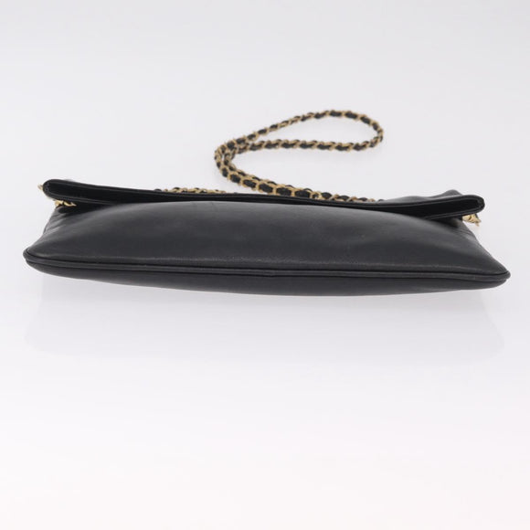 CELINE Chain Shoulder Bag Leather Black Gold Auth 215750