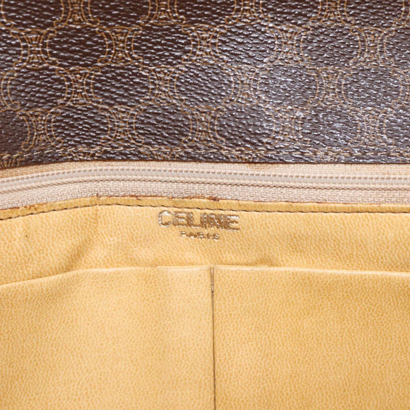 CELINE Macadam Chain Shoulder Bag PVC Brown Gold Auth 215751