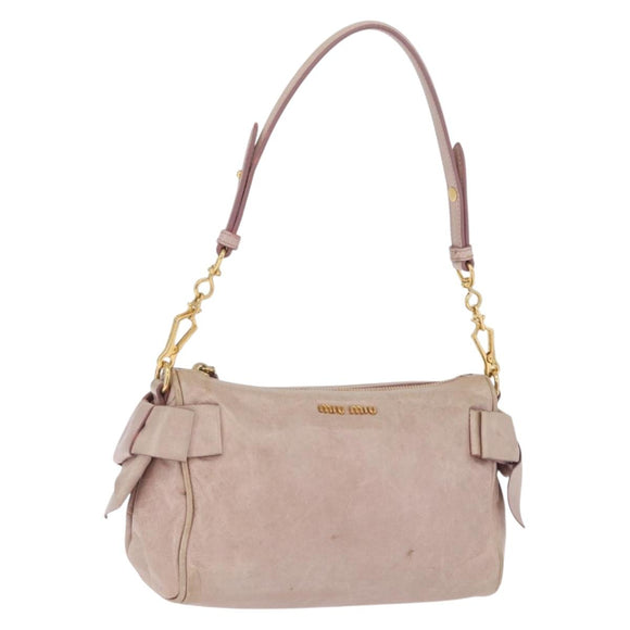 Miu Miu Vittero Shoulder Bag Leather Beige Gold Auth 215807