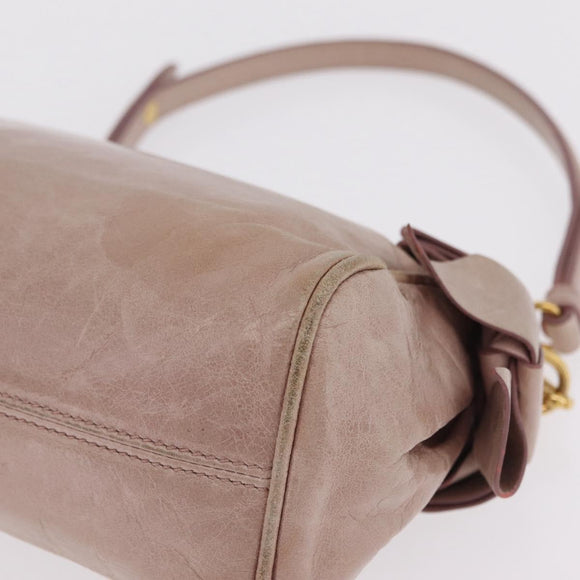 Miu Miu Vittero Shoulder Bag Leather Beige Gold Auth 215807