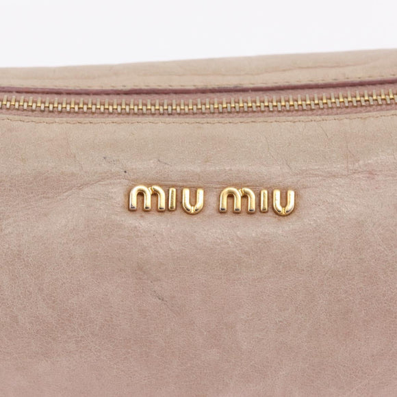 Miu Miu Vittero Shoulder Bag Leather Beige Gold Auth 215807
