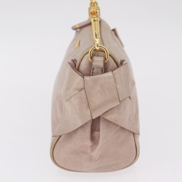 Miu Miu Vittero Shoulder Bag Leather Beige Gold Auth 215807