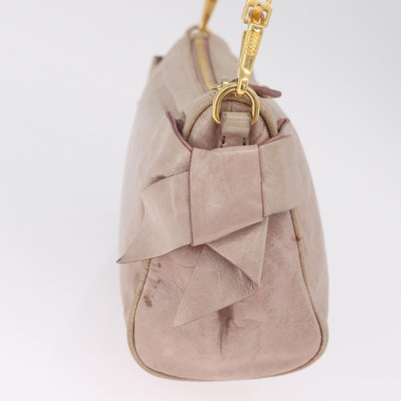 Miu Miu Vittero Shoulder Bag Leather Beige Gold Auth 215807