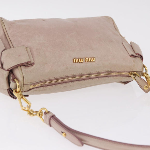 Miu Miu Vittero Shoulder Bag Leather Beige Gold Auth 215807