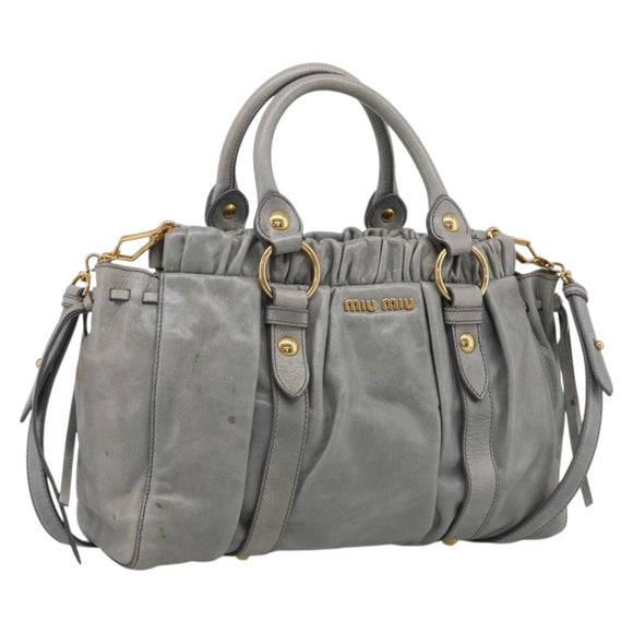 Miu Miu Vittero Hand Bag Leather 2way Gray Gold Auth 215808A