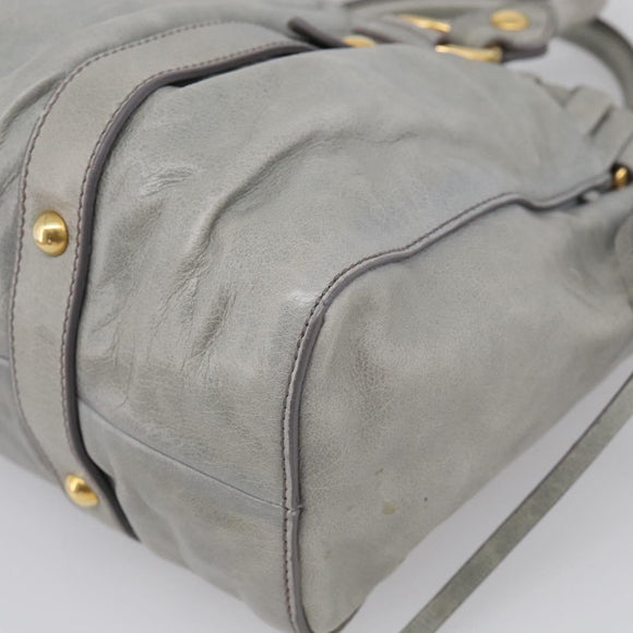 Miu Miu Vittero Hand Bag Leather 2way Gray Gold Auth 215808A