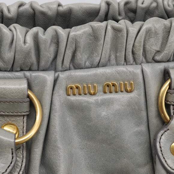 Miu Miu Vittero Hand Bag Leather 2way Gray Gold Auth 215808A