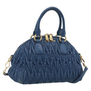 Miu Miu Matelasse Hand Bag Leather Blue Gold Auth 215810A-1