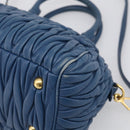 Miu Miu Matelasse Hand Bag Leather Blue Gold Auth 215810A-12