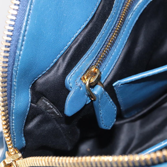 Miu Miu Matelasse Hand Bag Leather Blue Gold Auth 215810A