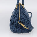 Miu Miu Matelasse Hand Bag Leather Blue Gold Auth 215810A-4