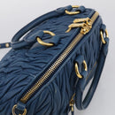 Miu Miu Matelasse Hand Bag Leather Blue Gold Auth 215810A-6