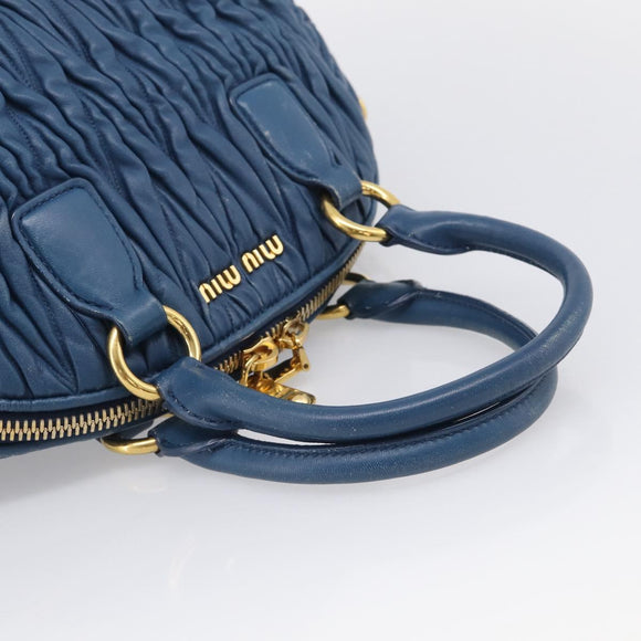 Miu Miu Matelasse Hand Bag Leather Blue Gold Auth 215810A