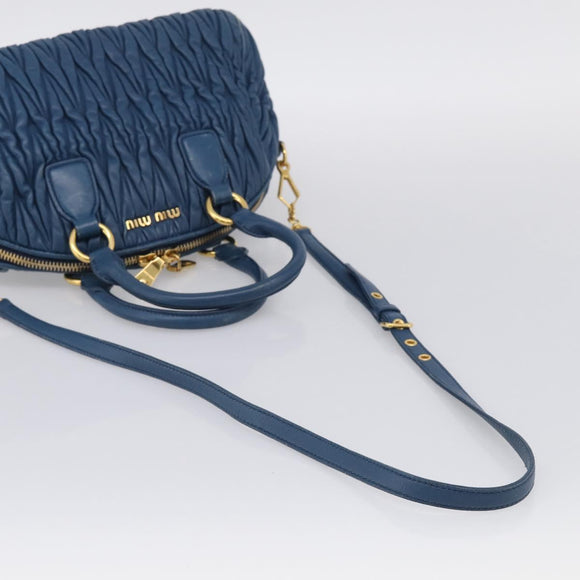 Miu Miu Matelasse Hand Bag Leather Blue Gold Auth 215810A