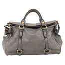 Miu Miu Vittero Hand Bag Leather 2way Gray Gold Auth 215811M-2