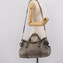 Miu Miu Vittero Hand Bag Leather 2way Gray Gold Auth 215811M-28