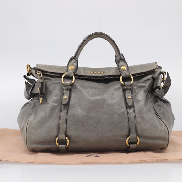 Miu Miu Vittero Hand Bag Leather 2way Gray Gold Auth 215811M