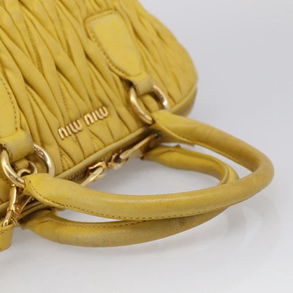Miu Miu Matelasse Hand Bag Leather Yellow Gold Auth 215815